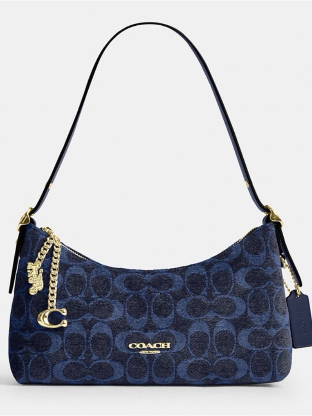 💙Coach NWT Blue Chenille Emeilia Shoulder Bag with Charms and Gold Hardware